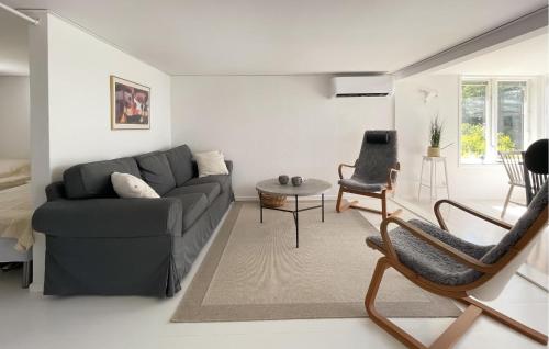 a living room with a gray couch and chairs at 2 Bedroom Stunning Home In Ljungby in Bolmstad