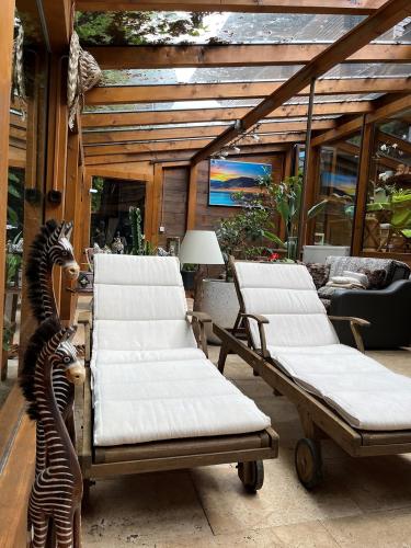 a group of four mattresses on a patio at AP-RANCH Ferienzimmer Sternenblick in Lochen