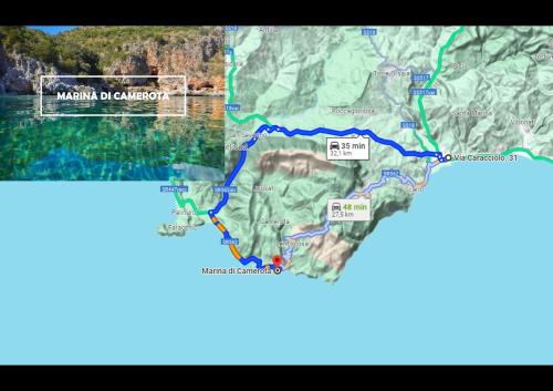 a map of the hike to the waterfall at Maison de Curtis in Policastro Bussentino