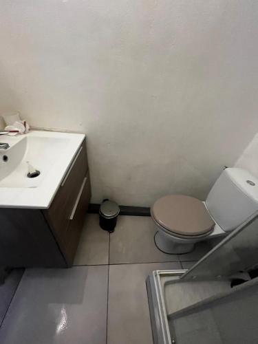 une salle de bain avec toilettes et lavabo dans l'établissement Escale Chic - Un duplex plein de style à Toulon, à Toulon