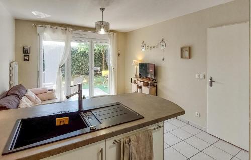 une cuisine avec un évier et un salon dans l'établissement 1 Bedroom Cozy Apartment In Audenge, à Audenge