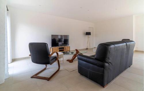 un salon avec une chaise noire et une télévision dans l'établissement 3 Bedroom Amazing Home In Bellegarde, à Bellegarde