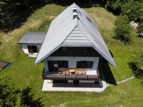 an aerial view of a house with a roof at Roja House in Soča