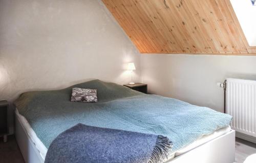 a bedroom with a bed with a wooden ceiling at Beautiful Apartment In Simrishamn in Simrishamn