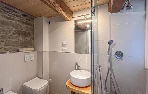 a bathroom with a shower and a toilet and a sink at Lovely Home In San Pietro A Dame in Poggioni