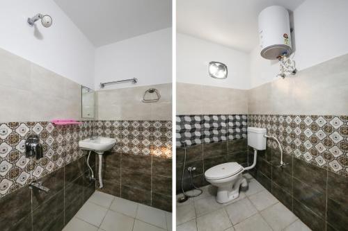 two pictures of a bathroom with a toilet and a sink at Hotel O Lokenath in Jamshedpur