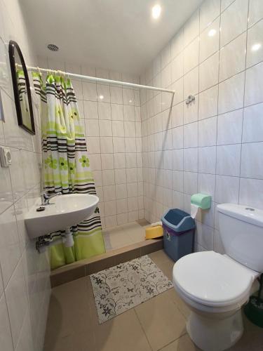 a bathroom with a toilet and a sink at Pokoje gościnne Edan in Łeba