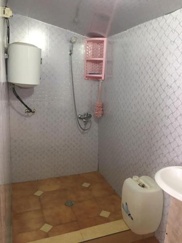a bathroom with a shower and a toilet and a sink at Guest house sofia in Gomi