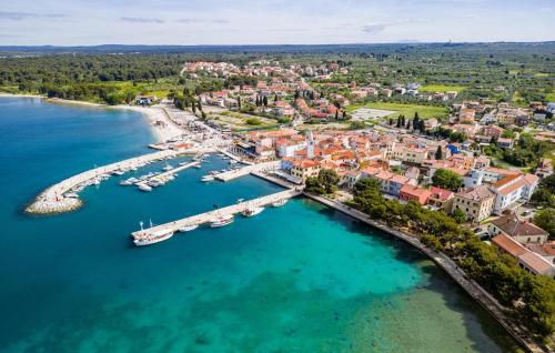 an aerial view of a harbor with boats in the water at Gorgeous Apartment In Fazana With Wifi in Fažana
