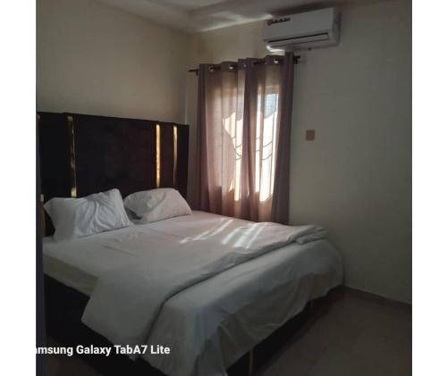 a bedroom with a large bed with a window at YP-Made Luxurious 1 & 2 Bedroom Apartments in Eluju