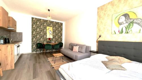 Postel nebo postele na pokoji v ubytování Apartmán 2 v bankovním domě