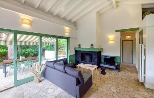 un salon avec un canapé et une cheminée dans l'établissement Nice Home In Lege-Cap-Ferret With Wifi, à Lège-Cap-Ferret