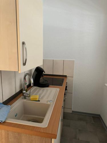 una cocina con fregadero y encimera en Schwarzer Kater, en Hochstetten-Dhaun