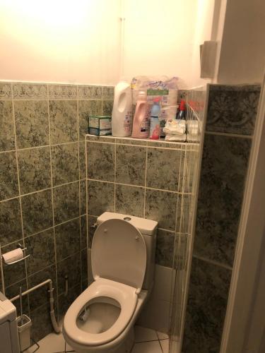 une salle de bain avec des toilettes avec une étagère au-dessus dans l'établissement Comfortable and Luxury Appart-Center of Paris, à Paris