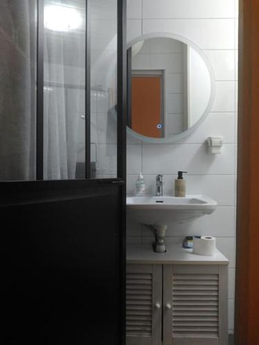 une salle de bain avec un lavabo et un miroir dans l'établissement Studio tout confort centre-ville, à Tarbes