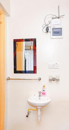 a bathroom with a sink and a mirror at Shalom Apartments Naivasha in Naivasha