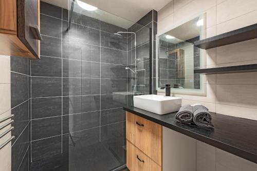 une salle de bain avec un lavabo et une douche dans l'établissement T3 - 2 places de parking - balcon - Climatisation, à Toulouse