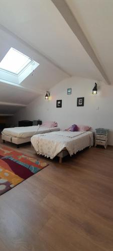 une chambre avec deux lits dans un grenier dans l'établissement Maison d'hôtes à Saint Rémy Centre, à Saint-Rémy-de-Provence