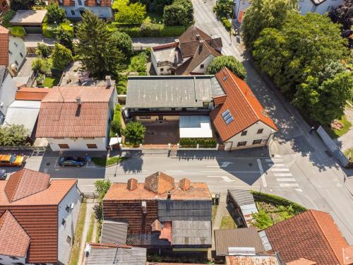 an overhead view of a town with houses at Bugabu Ljubljana in Ljubljana