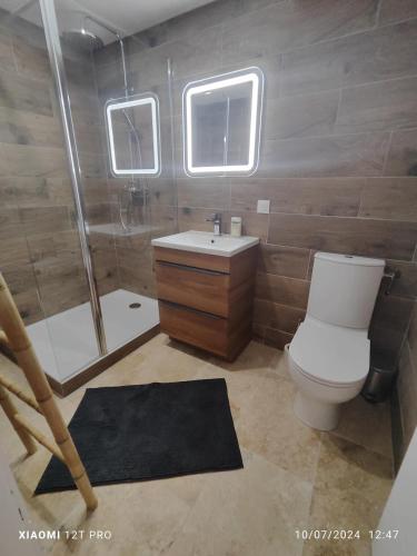 une salle de bain avec toilettes, douche et lavabo dans l'établissement Vieux port, à Marseille