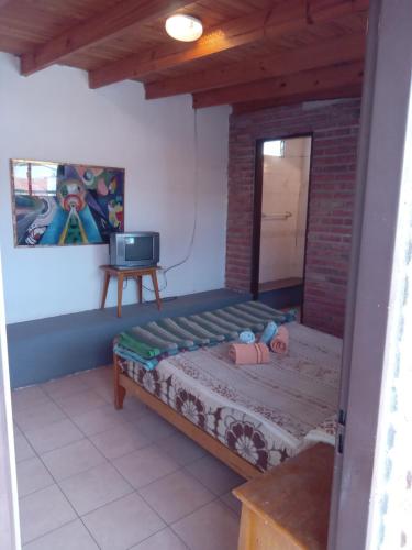 a room with a bed with a tv in it at JONATAN II Bed & Breakfast in Mina Clavero