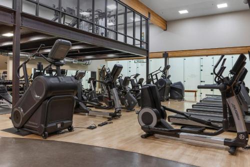 a gym with a lot of treadmills and exercise bikes at Club Wyndham Pagosa in Pagosa Springs