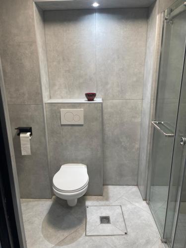 a bathroom with a toilet and a shower at Jungle suite romantic - private Jacuzzi - in Brussels
