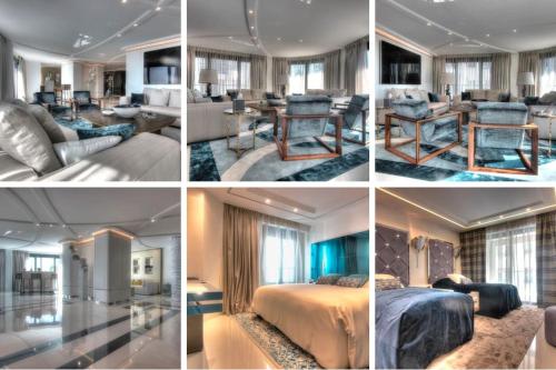un collage de photos d'une chambre d'hôtel dans l'établissement Cannes Croisette 4 chambres luxe - 7C, à Cannes