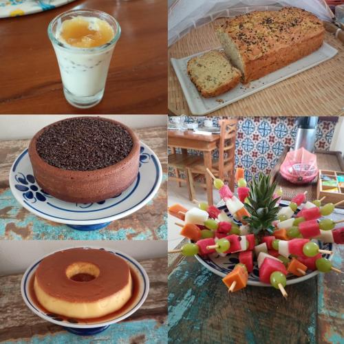 a collage of different pictures of cakes and fruit at Quinta Brasilis Boutique Hotel Paraty in Paraty