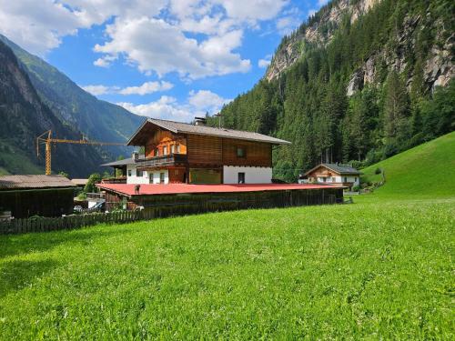 a house in the middle of a green field at Apartment Wandegg im Bergsteigerdorf Ginzling Mayrhofen in Mayrhofen