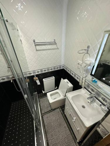 a small bathroom with a toilet and a sink at SILVER Terrace in Bukhara
