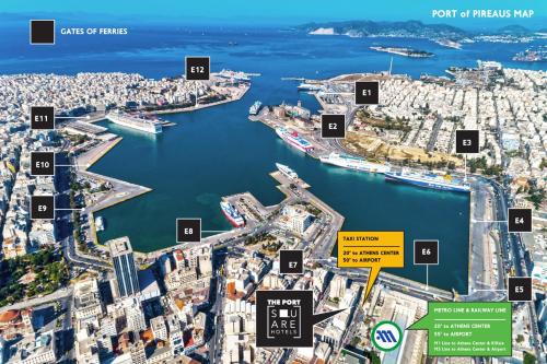 a map of the city of hong kong and the harbor at The Port Square Hotel in Piraeus
