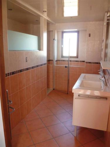 a bathroom with a shower and a sink at Franmélie in Valence en Poitoux