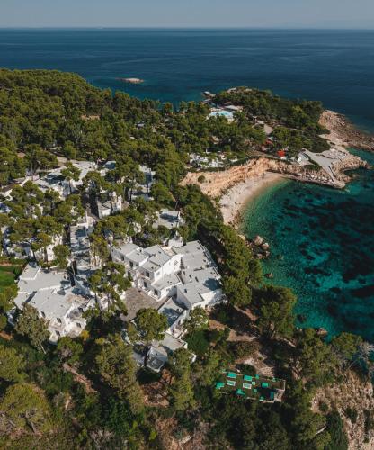 an aerial view of a resort on the beach at Marpunta Resort, Santikos Collection in Patitiri