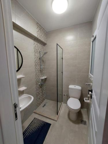 a bathroom with a toilet and a shower and a sink at Villa Mountain View North Coast ماونتن فيو رأس الحكمه in Ras Elhekma