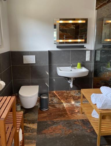 a bathroom with a toilet and a sink at Chalet Maya in Schladming