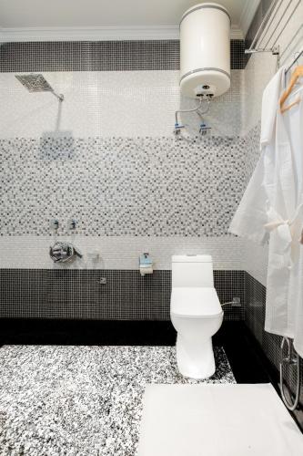 a bathroom with a white toilet and a sink at Moghal Mahal Resort Rajbagh Srinagar in Rājbāgh