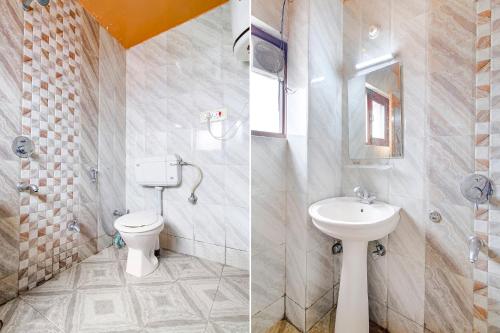 two pictures of a bathroom with a toilet and a sink at FabHotel Grand Comforts in Haidarpur