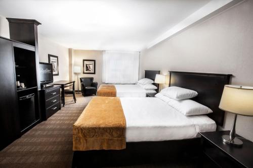 a hotel room with two beds and a television at Skyline Hotel & Waterpark in Niagara Falls