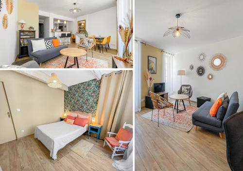 deux photos d'un salon et d'un salon dans l'établissement Portes des Calanques à Martigues, à Martigues