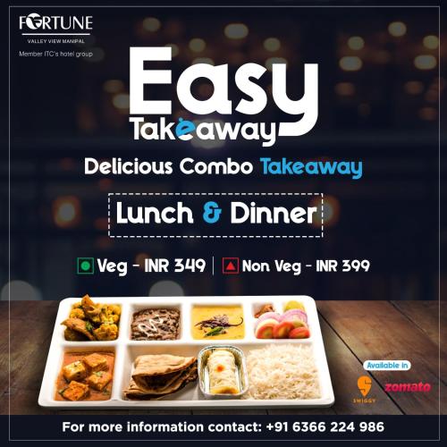 a flyer for a take away take away take away lunch and dinner at Fortune Valley View, Manipal - Member ITC Hotels' Group in Manipala