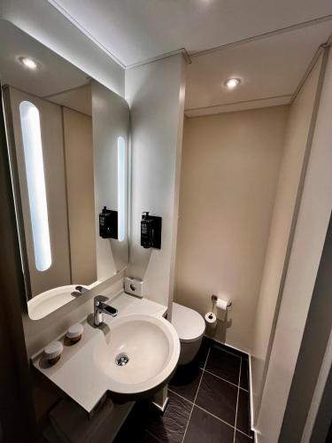 a bathroom with a sink and a toilet at ibis Besançon Centre Ville in Besançon
