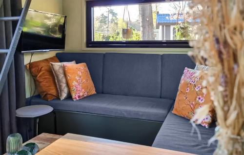 a blue couch with pillows on it in a room at Cozy Apartment In Lieren With Wifi in Loenen