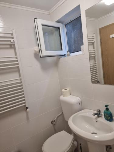 ein weißes Badezimmer mit Toilette und Waschbecken in der Unterkunft ADC&Studio in Constanţa