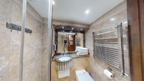 a bathroom with a toilet and a sink and a shower at MSK Superior in London