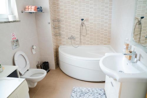 a bathroom with a tub and a toilet and a sink at APARTMAN D&D , KRK-VRH in Vrh