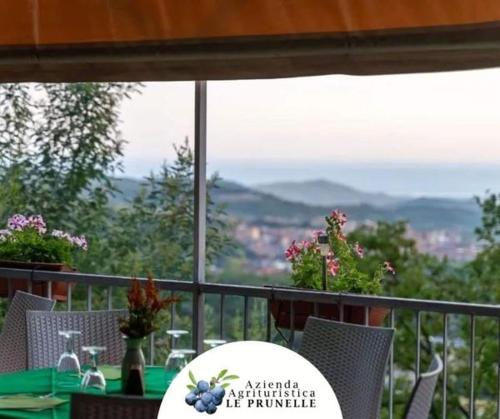 a table and chairs on a balcony with a view at Azienda Agrituristica Le Prunelle in Cannalonga
