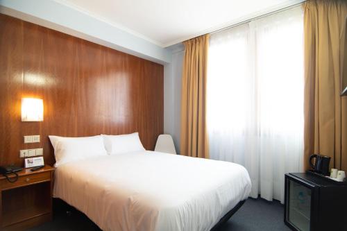 a hotel room with a bed and a television at Hotel Beratxa in Tafalla