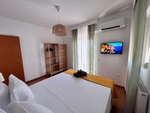 a bedroom with two beds and a tv on the wall at Sea Breeze III Apartment in Perea