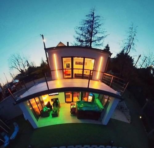 a large house with lights on top of it at Villa46 in Pécs
